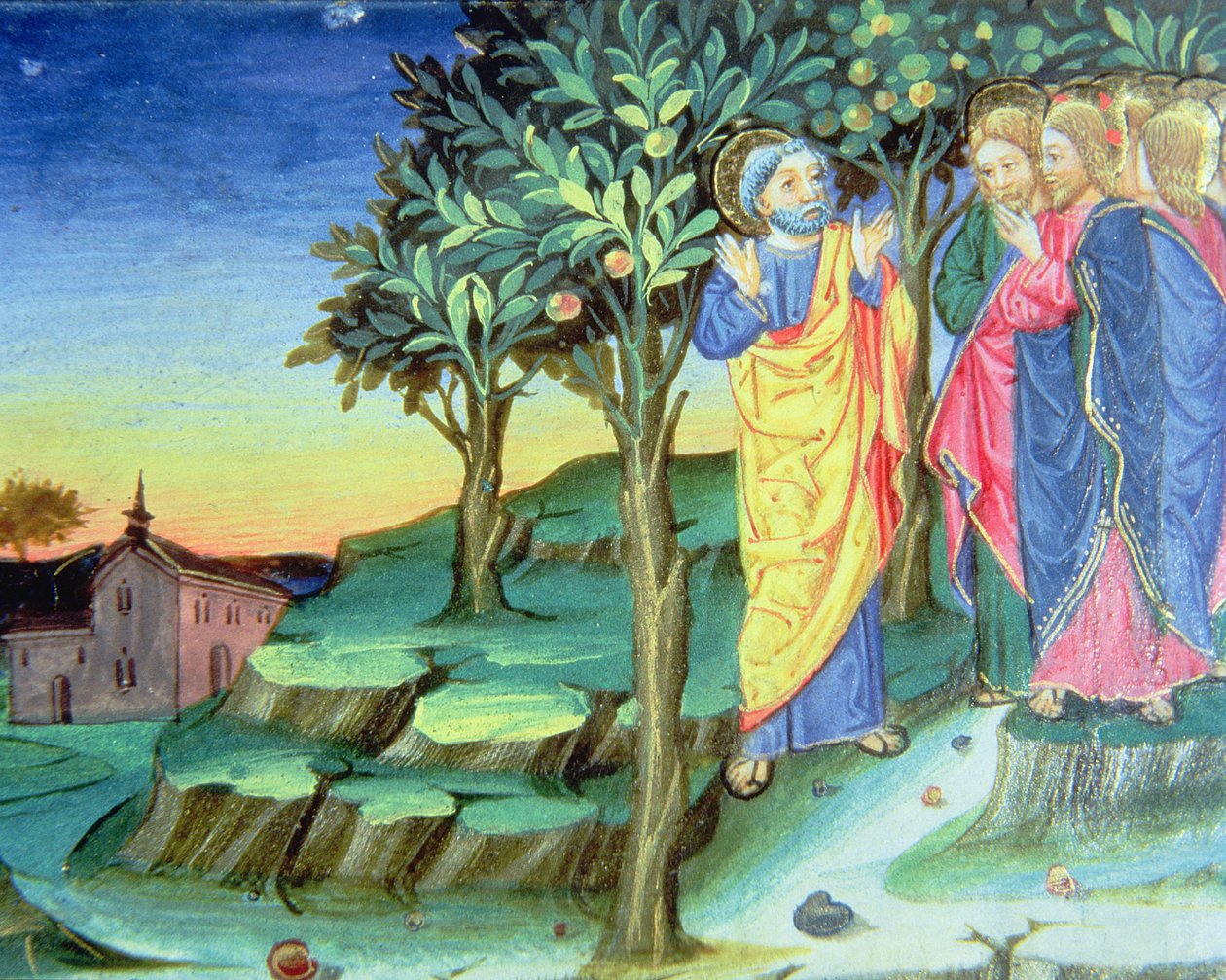 Fol.101v المسيح يذهب للصلاة على جبل الزيتون (ورق) بواسطة المدرسة الايطالية