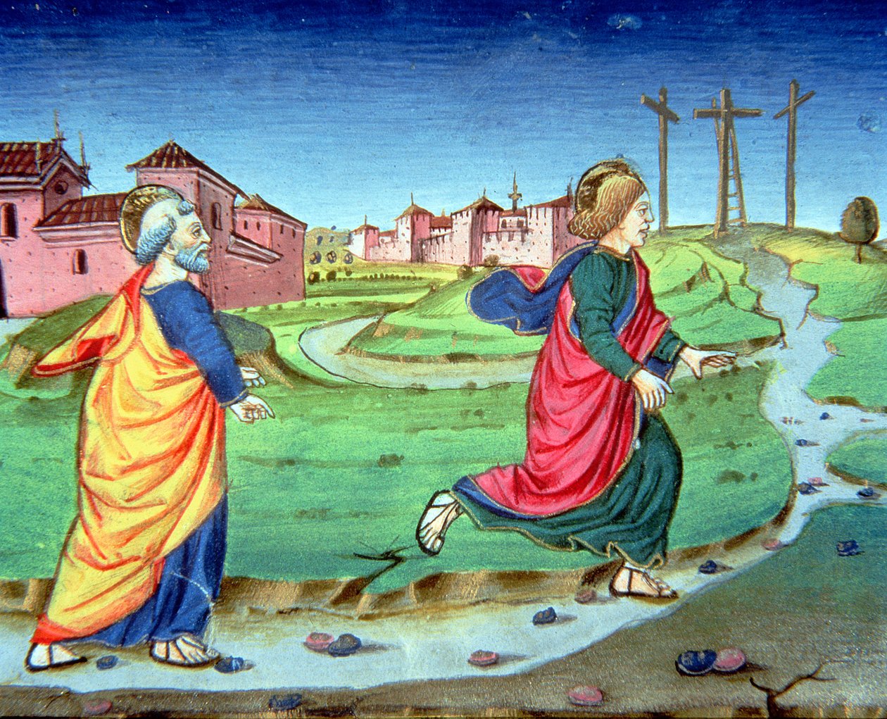 Fol.129vb تعطي مريم المجدلية خبر القيامة لسمعان بطرس (ورق) بواسطة المدرسة الايطالية