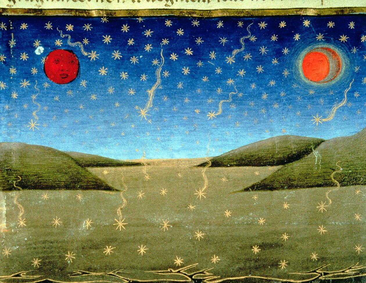 Fol.149va الدينونة الأخيرة: تسقط النجوم وينقلب كل شيء رأسًا على عقب (ورق رق) بواسطة المدرسة الايطالية