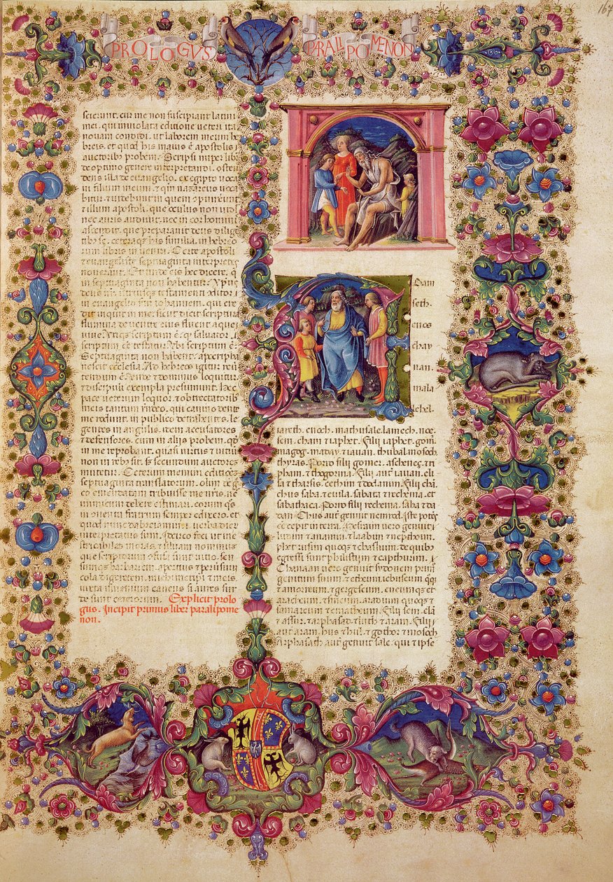 Fol.167r أول سفر من أخبار الأيام ، من الكتاب المقدس بورسو ديست. المجلد 1 (ورق) بواسطة المدرسة الايطالية