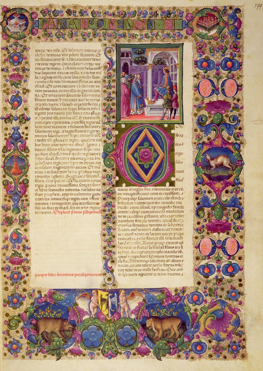 Fol.179r كتاب أخبار الأيام ، من الكتاب المقدس بورسو ديست. المجلد 1 (ورق) بواسطة المدرسة الايطالية