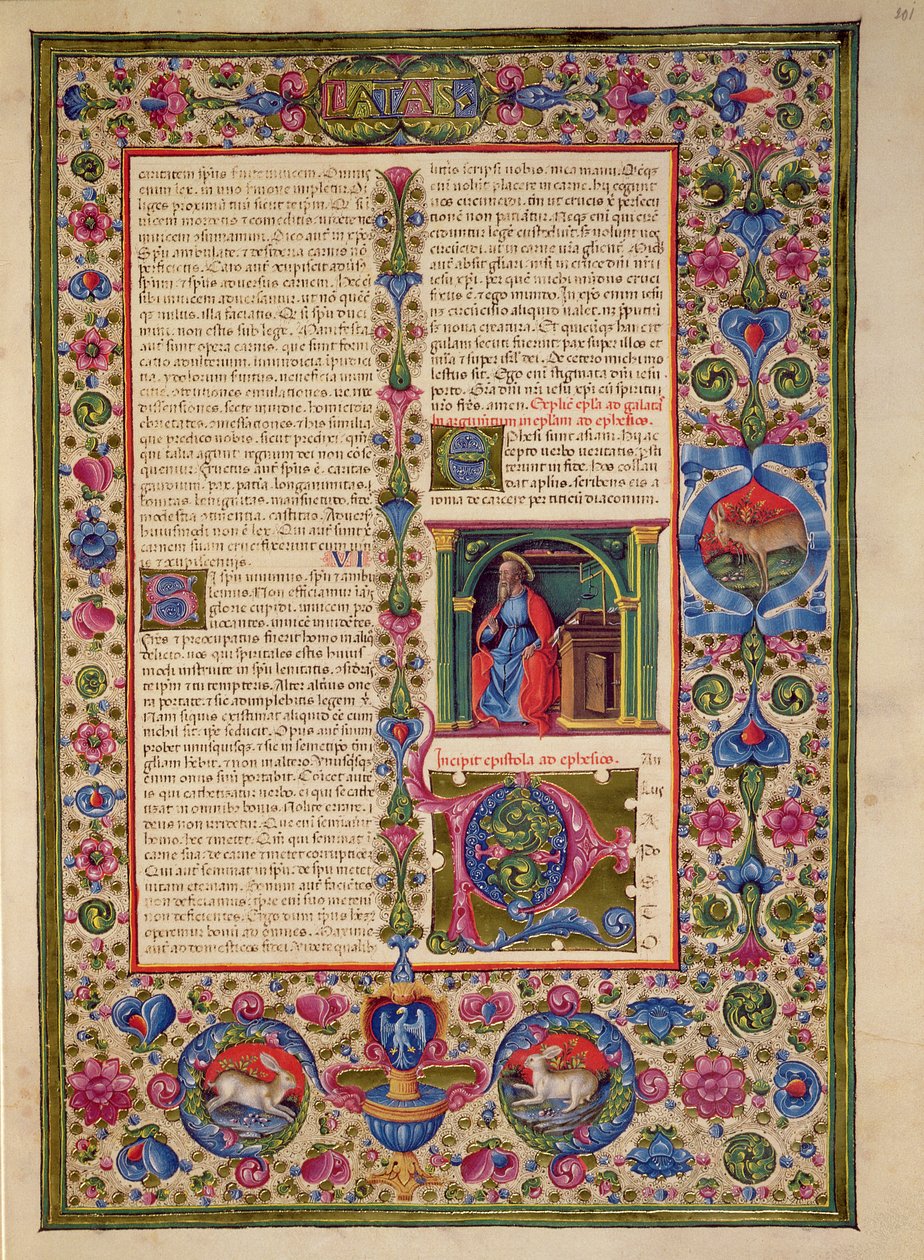 Fol.201r رسالة من القديس بولس إلى أهل أفسس ، من الكتاب المقدس بورسو ديست. المجلد 2 (ورق) بواسطة المدرسة الايطالية