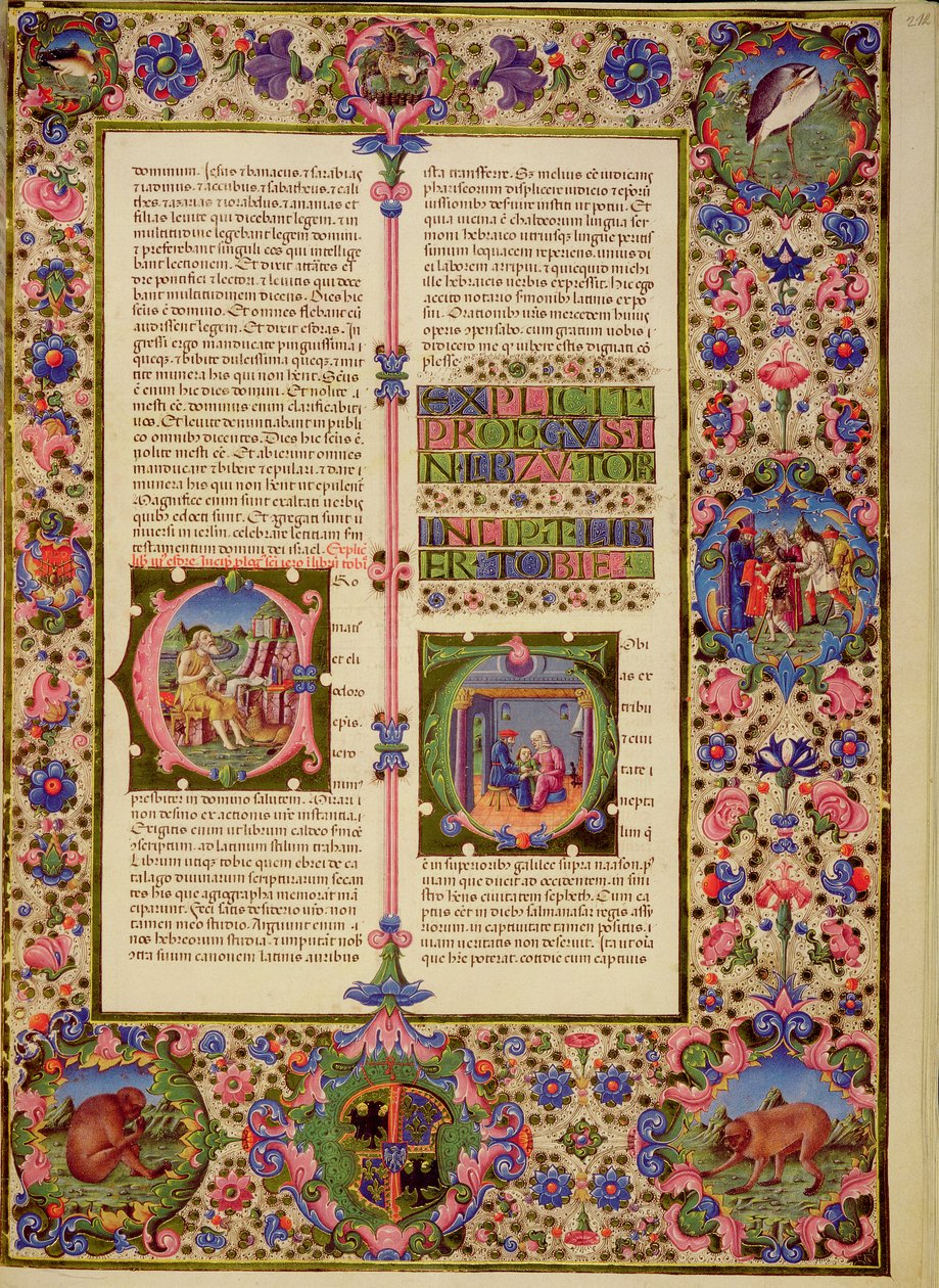Fol.212r كتاب توبي ، من الكتاب المقدس بورسو ديست. المجلد 1 (ورق) بواسطة المدرسة الايطالية