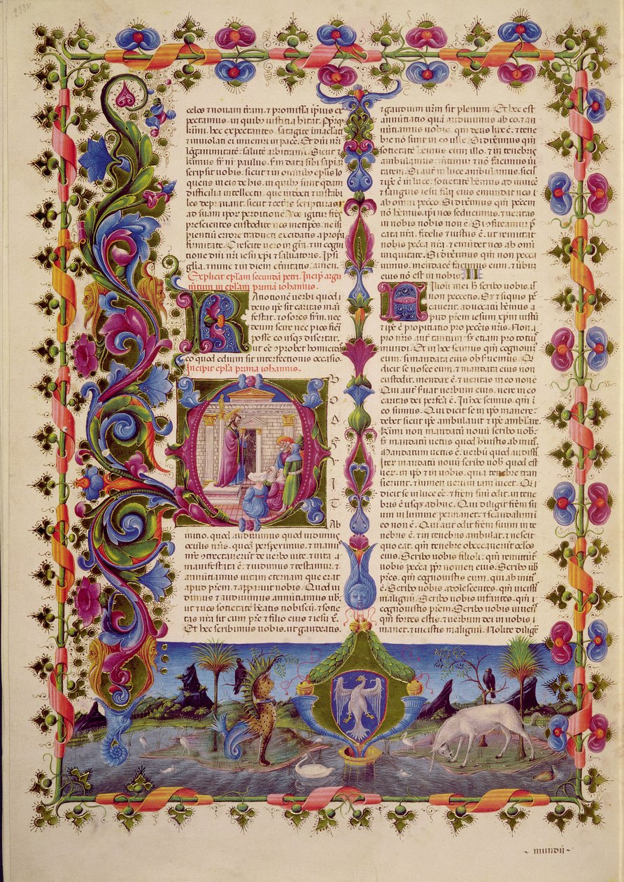Fol.233v رسالة من القديس يوحنا إلى الرسل ، من الكتاب المقدس بورسو ديست. المجلد 2 (ورق) بواسطة المدرسة الايطالية