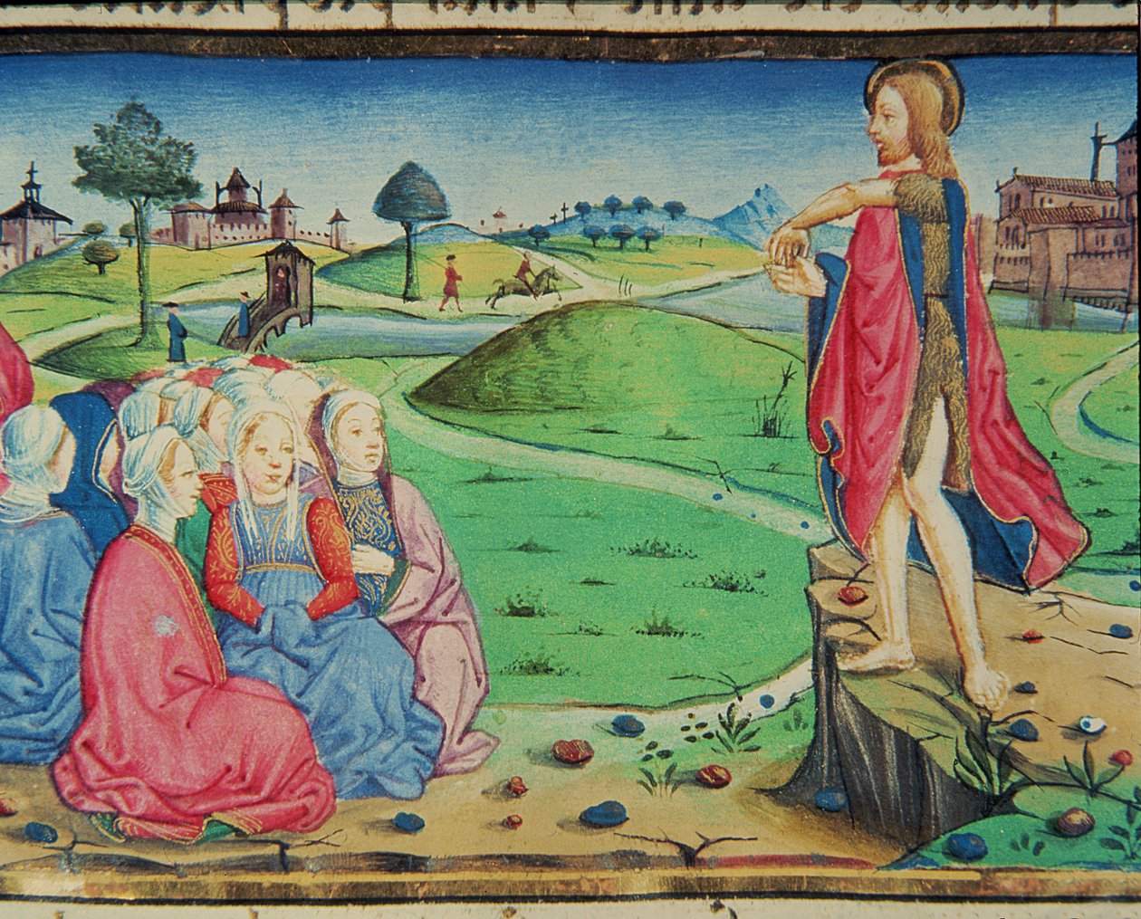 Fol.44r القديس يوحنا المعمدان يكرز ويعمد (ورق) بواسطة المدرسة الايطالية