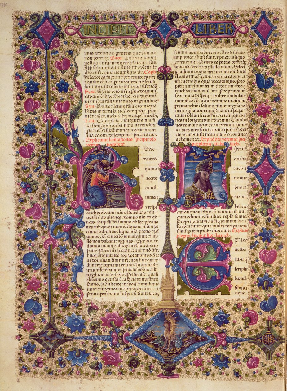 ص 52 ظ الافتتاح على كتاب النبي باروخ من الكتاب المقدس بورسو ديستي. المجلد 2 (ورق) بواسطة المدرسة الايطالية