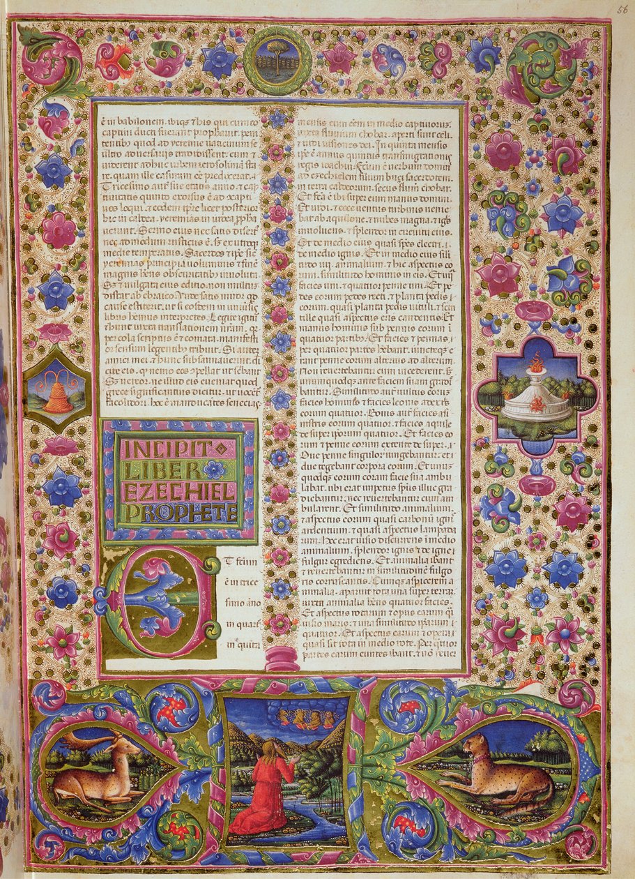 Fol.56r افتتاح على كتاب حزقيال ، من الكتاب المقدس بورسو ديست. المجلد 2 (ورق) بواسطة المدرسة الايطالية
