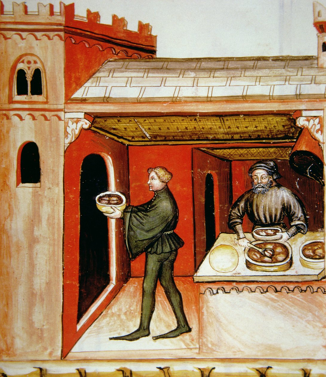 Fol.76r اللحوم وهلامها ، صورة توضيحية من Tacuinum Santiatis Codex Vindobonensis بواسطة المدرسة الايطالية