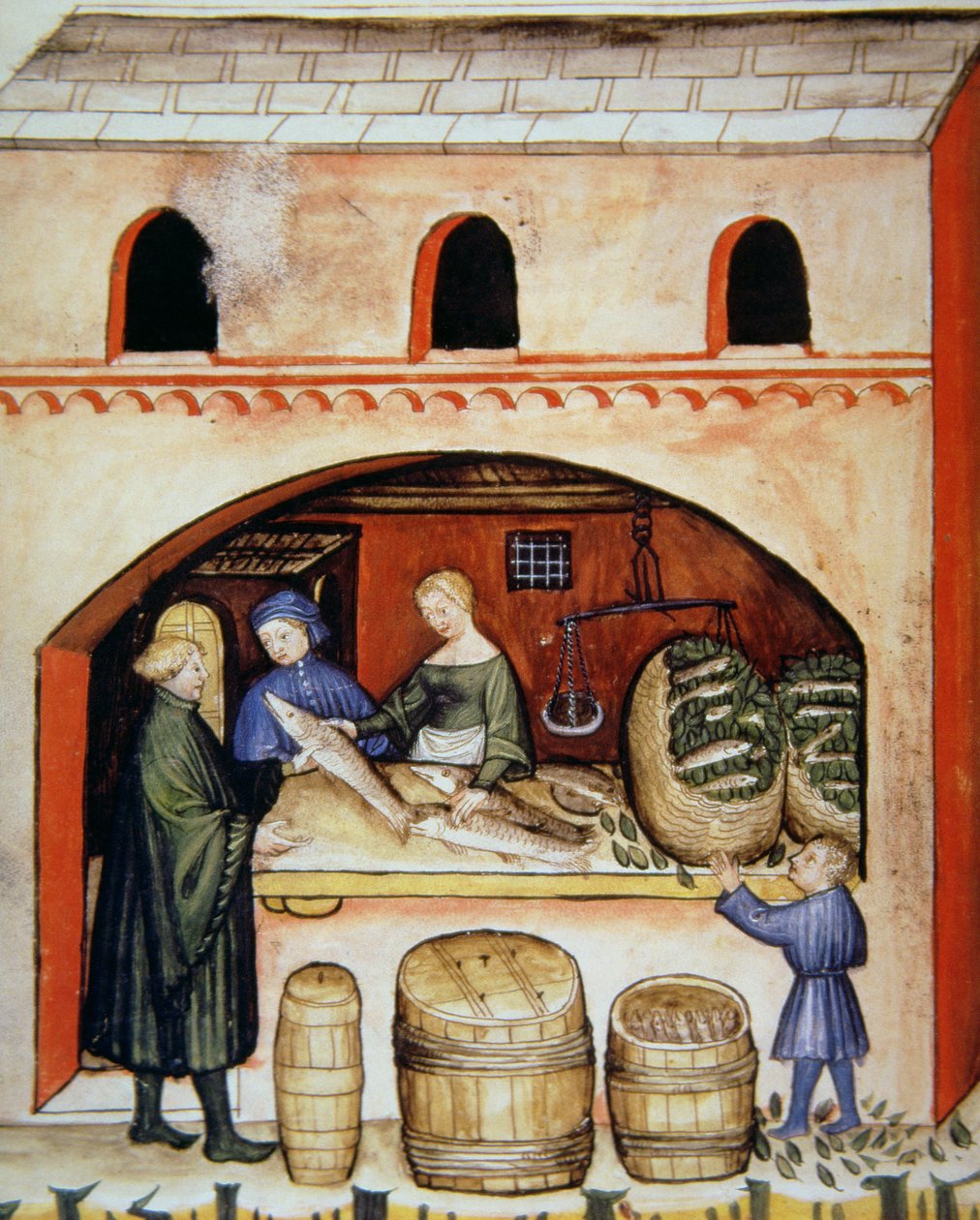 Fol.82v الأسماك المملحة ، التوضيح من Tacuinum Santiatis Codex Vindobonensis بواسطة المدرسة الايطالية