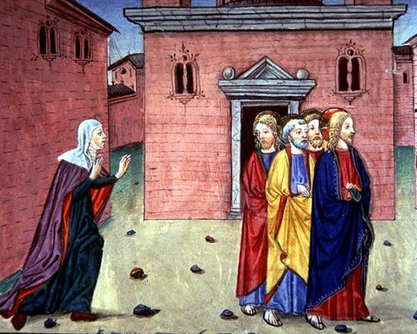 الصورة: 86v يلتقي المسيح بامرأة ويقول "لقد شفيت" (ورق) بواسطة المدرسة الايطالية