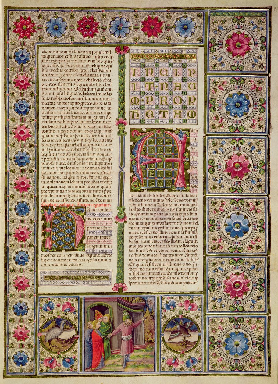 Fol.99r افتتاح على كتاب النبي نعوم ، من الكتاب المقدس بورسو ديست. المجلد 2 (ورق) بواسطة المدرسة الايطالية