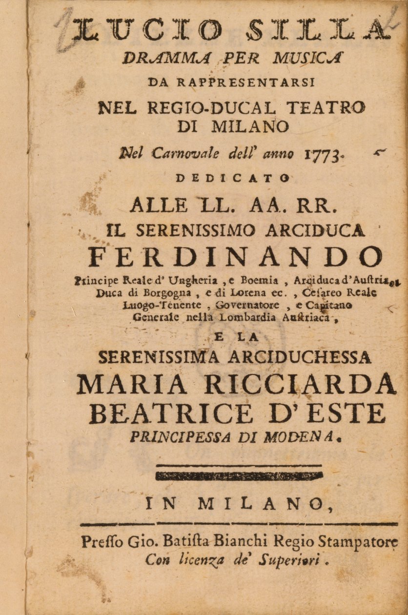 صورة من موزارتس لوسيو سيلا في ميلانو عام 1773 بواسطة المدرسة الايطالية