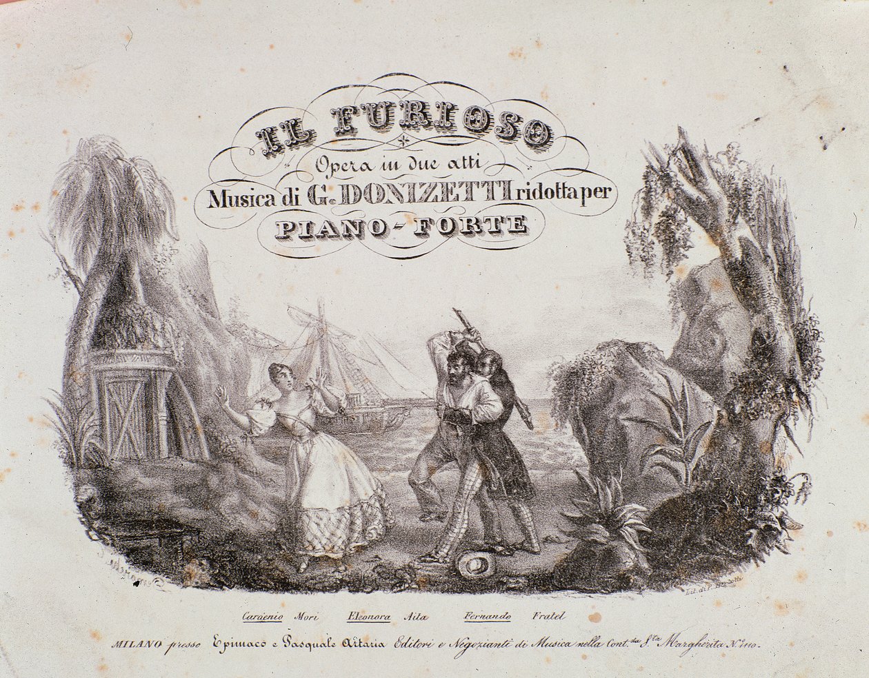 مقدمة من المقطوعة الموسيقية لـ 'Il Furioso all'Isola di San Domingo' للمخرج Gaetano Donizetti (litho) بواسطة المدرسة الايطالية
