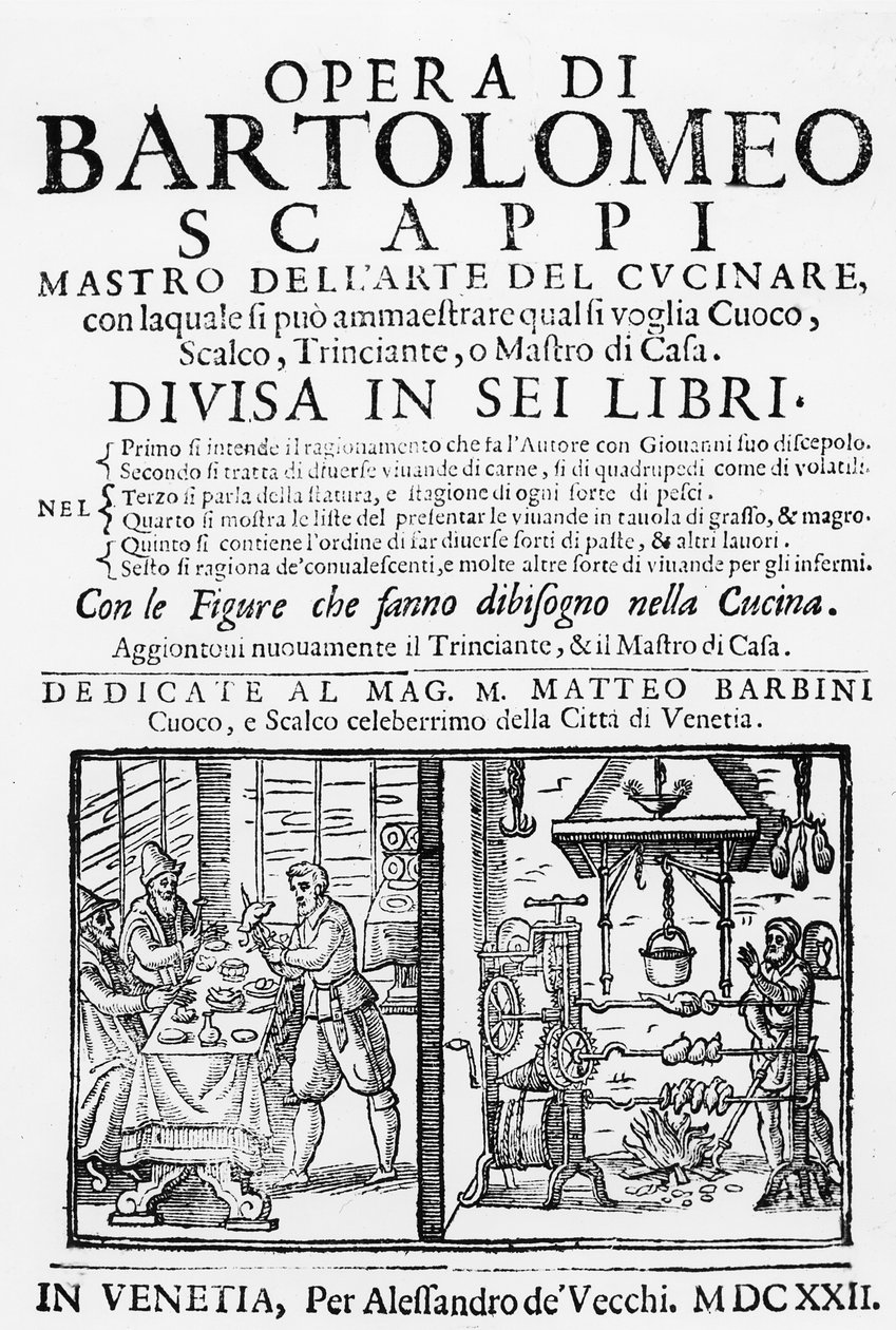 صورة من كتاب طبخ بارتولوميو سكابي ، 1622 بواسطة المدرسة الايطالية