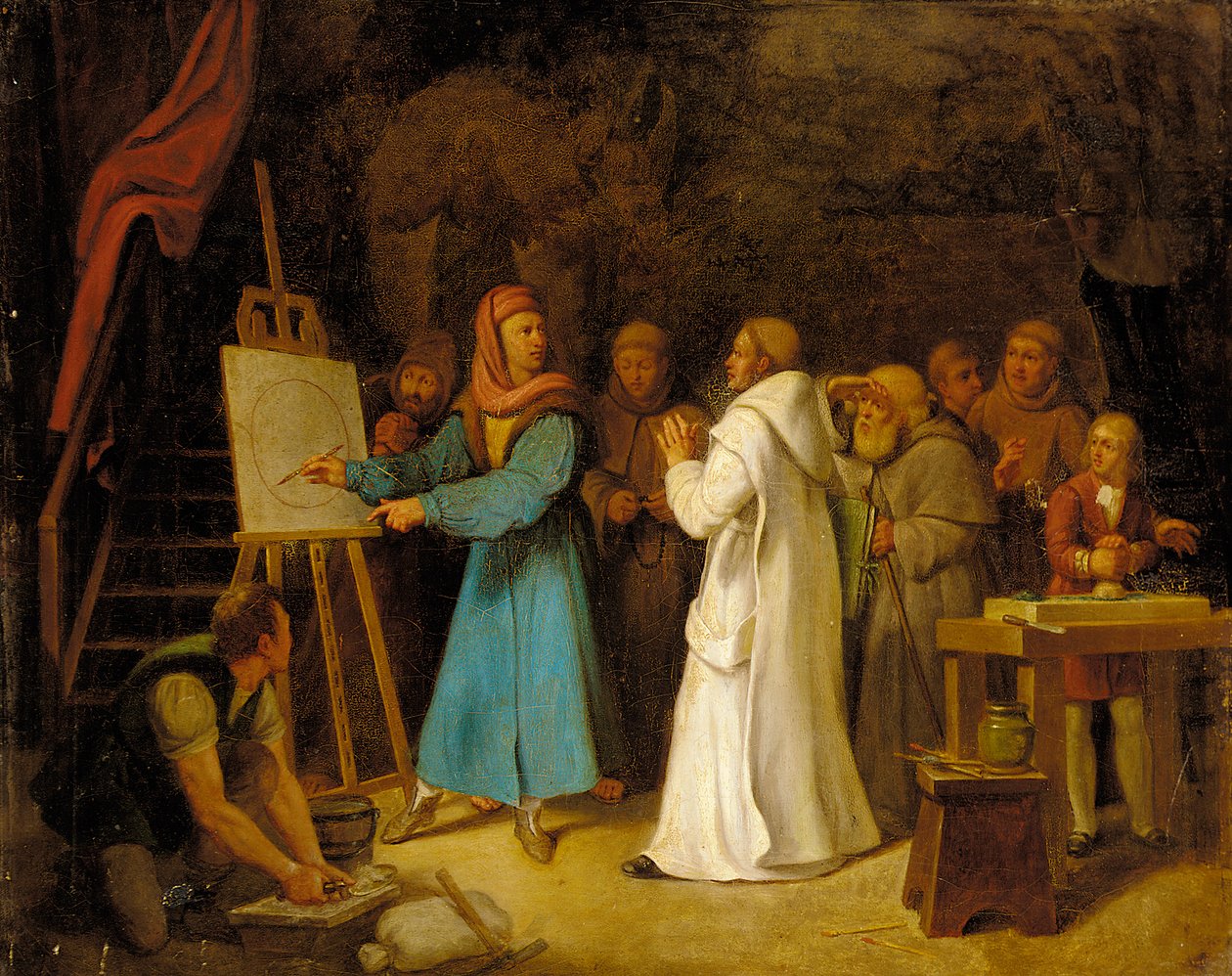 Giotto يوضح فن الرسم في مرسمه بواسطة المدرسة الايطالية