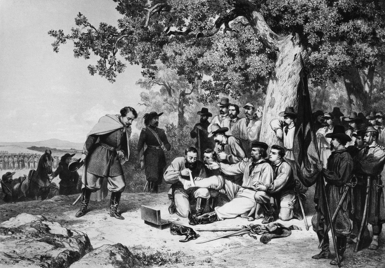 أصيب جوزيبي غاريبالدي (1807-1882) في معركة أسبرومونتي في عام 1862 بواسطة المدرسة الايطالية