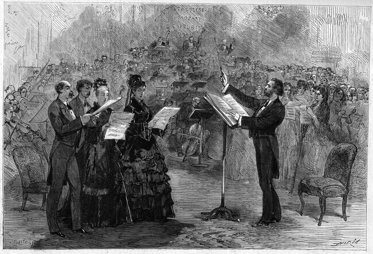 جوزيبي فيردي يدير قداس قداس القداس في أوبرا باريس كوميك في عام 1874 بواسطة المدرسة الايطالية
