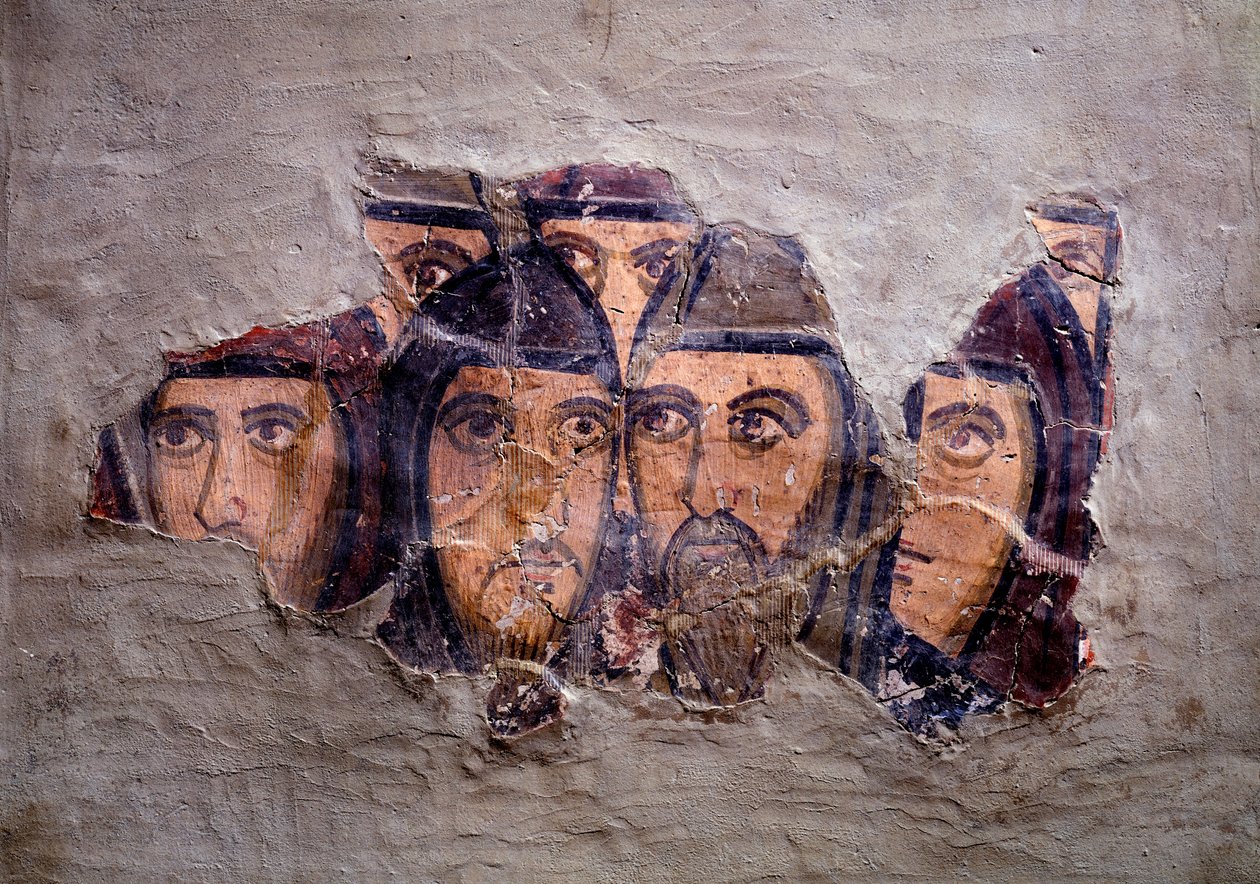 رؤساء الرهبان الشرقيين. لوحة جدارية من كنيسة سانت سيلفيا ، القرنين التاسع والعاشر بواسطة المدرسة الايطالية