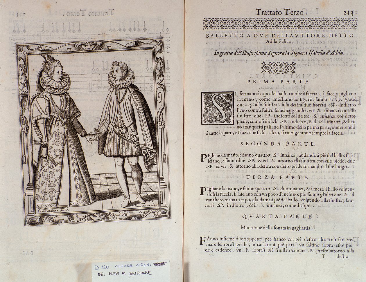 كيف ترقص رقصة باليه لصفحتين مزدوجتين من Le Gratie dAmore (Le Grazie dAmore) للراقصة الإيطالية Cesare Negri تسمى Il Trombone (1536-1604) ، معاهدة على الرقص بواسطة المدرسة الايطالية