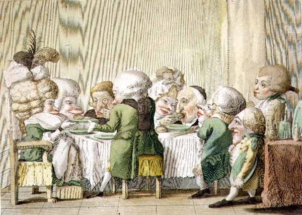 "Il Pranzo" (الغداء) ، حانة. منتصف القرن الثامن عشر ، فلورنسا (لون ليثو) بواسطة المدرسة الايطالية
