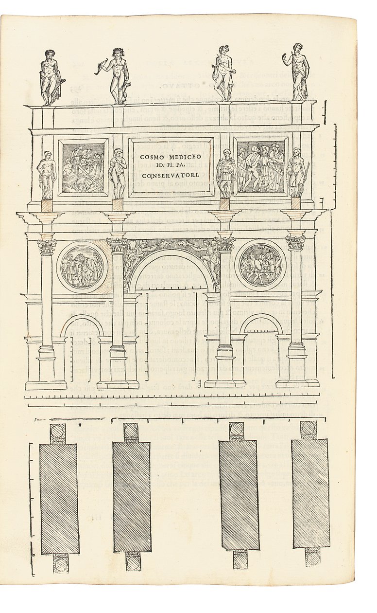 رسم توضيحي من L&39;Architettura ، بقلم ليون باتيستا ألبيرتي (1404-72) ، ترجمه إلى الإيطالية كوزيمو بارتولي (1503-72). فلورنسا: لورنزو تورينتينو بواسطة المدرسة الايطالية