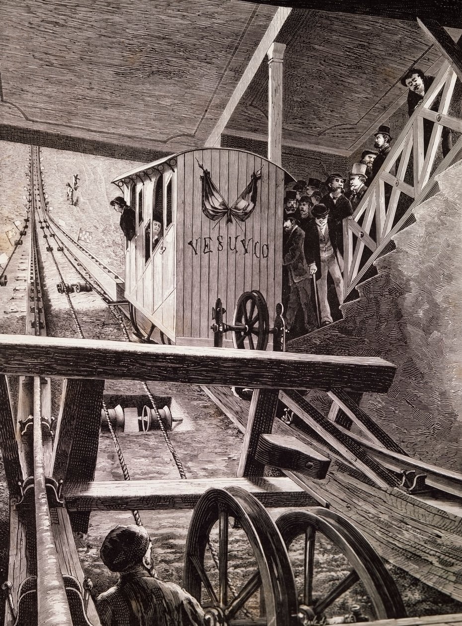 Inauguration of the funicular railway at Vesuvius, Naples بواسطة المدرسة الايطالية