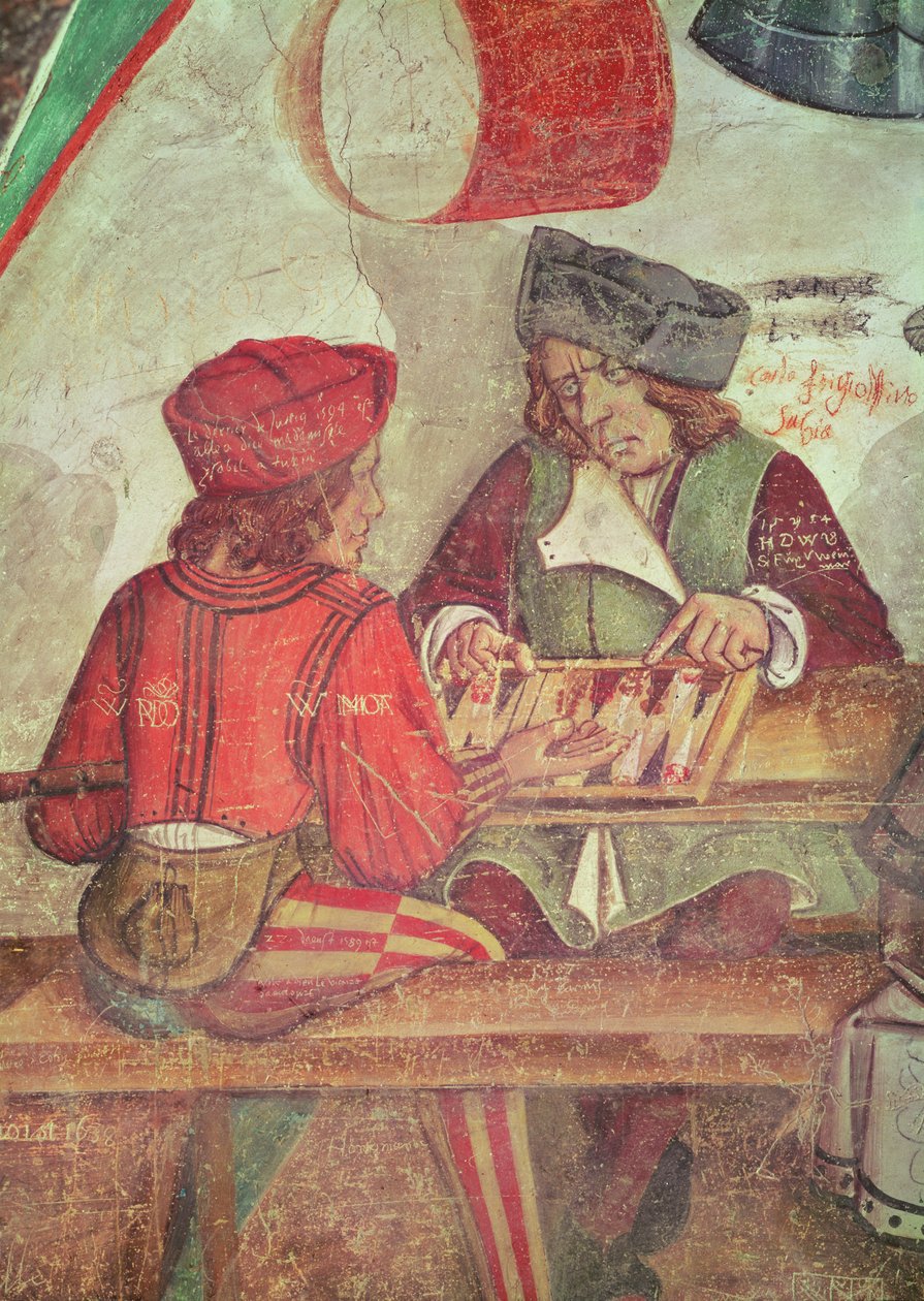 داخل نزل ، تفاصيل لاعبي طاولة الزهر (فريسكو) بواسطة المدرسة الايطالية