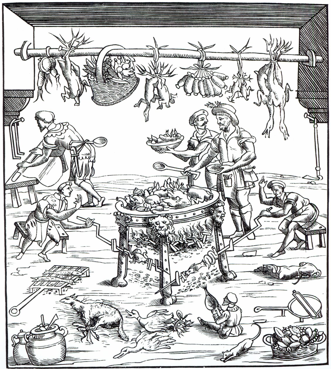 داخل مطبخ إيطالي ، بعد قطع خشبية في تكوين Banchetti di Vivende بواسطة Christoforo di Messisburgo ، تم نشره عام 1549 بواسطة المدرسة الايطالية