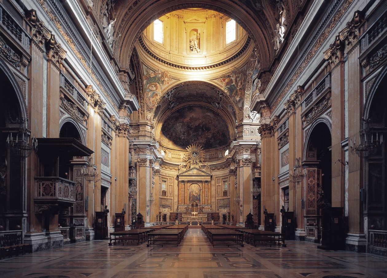 Interior view of the church of Gesu in Rome, circa 1568 (Interior view of Chiesa del Gesu in Rome, italy) بواسطة المدرسة الايطالية