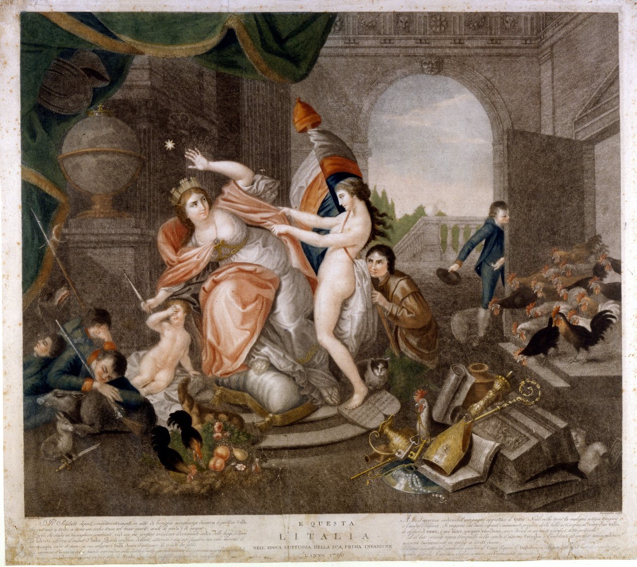 منشور إيطالي ساخر مناهض للفرنسيين حول غزو عام 1796. متحف ديل ريسورجيمنتو. ميلان بواسطة المدرسة الايطالية