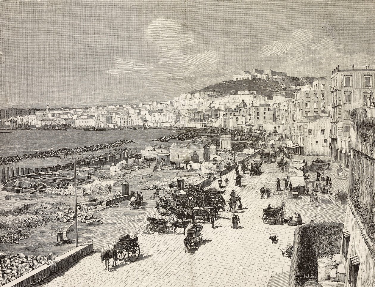 La Marinella, Naples, Italy, engraving by Sabattini from drawing by A Della Valle, from L