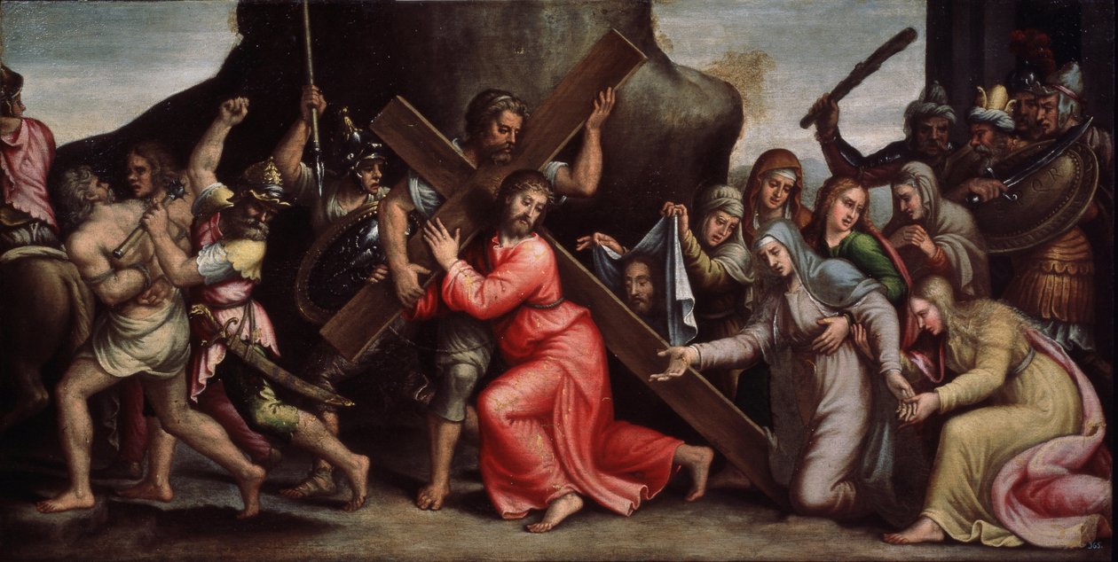 "المسيح يحمل صليبه" (المسيح يحمل الصليب) لوحة للمدرسة الإيطالية. 1550-1600 التصرفات. معرض دينيكا الفني الإقليمي ، كورسك ، روسيا بواسطة المدرسة الايطالية