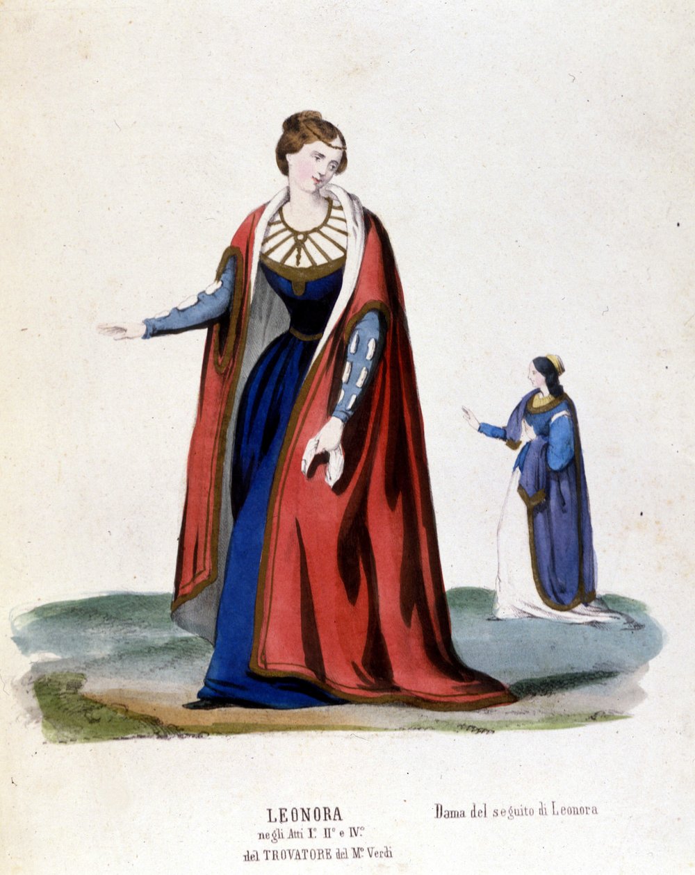 زي ليونورا للتمثيل الأول لـ Trouvère (Trovatore) بواسطة Giuseppe Verdi (1854) Biblioteca de la Scala de Milan بواسطة المدرسة الايطالية