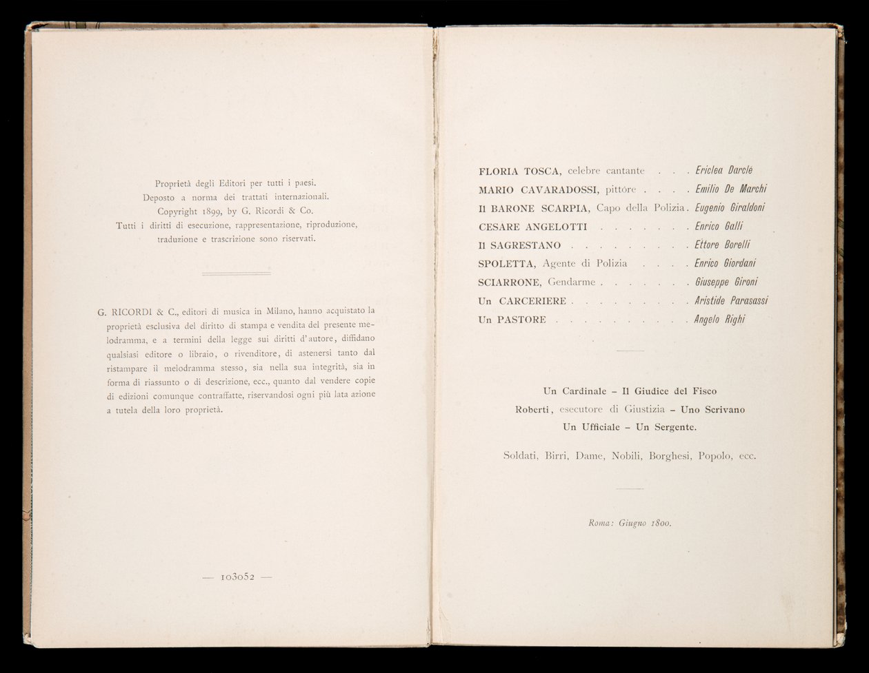 Libretto من Tosca بواسطة Giacomo Puccini ، Ricordi Edition ، إيطاليا بواسطة المدرسة الايطالية