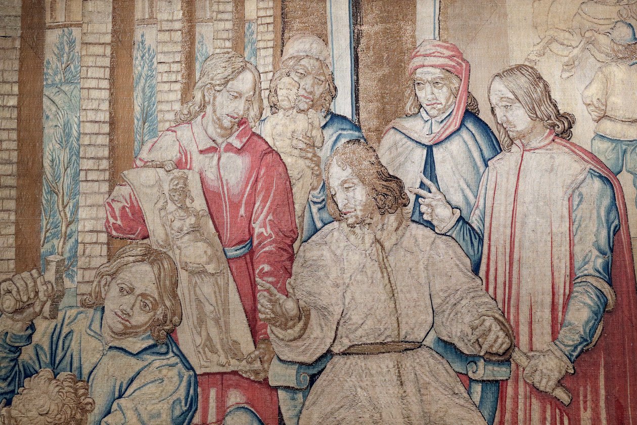 Lorenzo The Magnificent بين النحاتين والرسامين في Medici Garden في سان ماركو. نسيج 1516. جنوة. إيطاليا. بواسطة المدرسة الايطالية