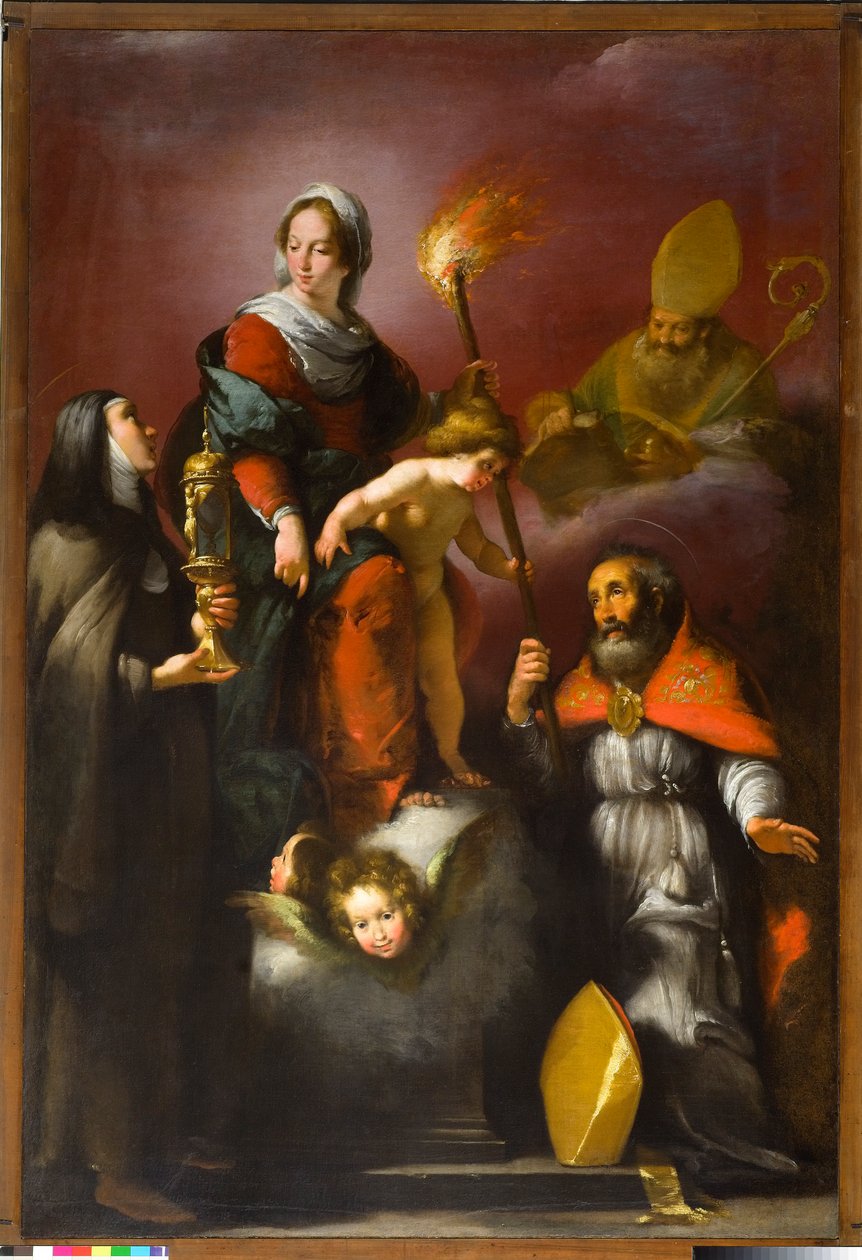 مادونا مع الطفل والقديسين كلير ، أمبروز وإراسموس ، c.1625 بواسطة المدرسة الايطالية