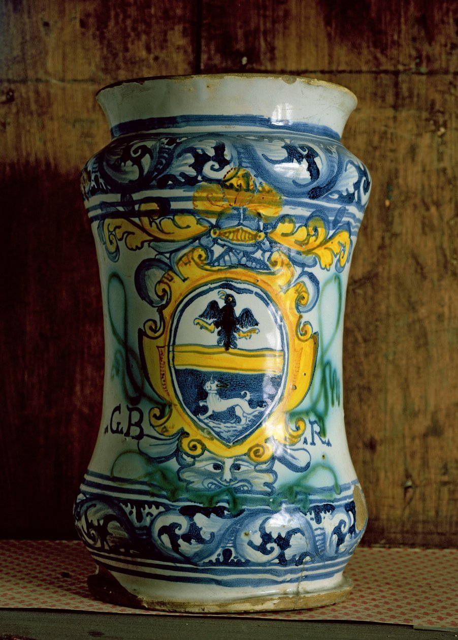Maiolica apothecary jar (آنية فخارية) بواسطة المدرسة الايطالية