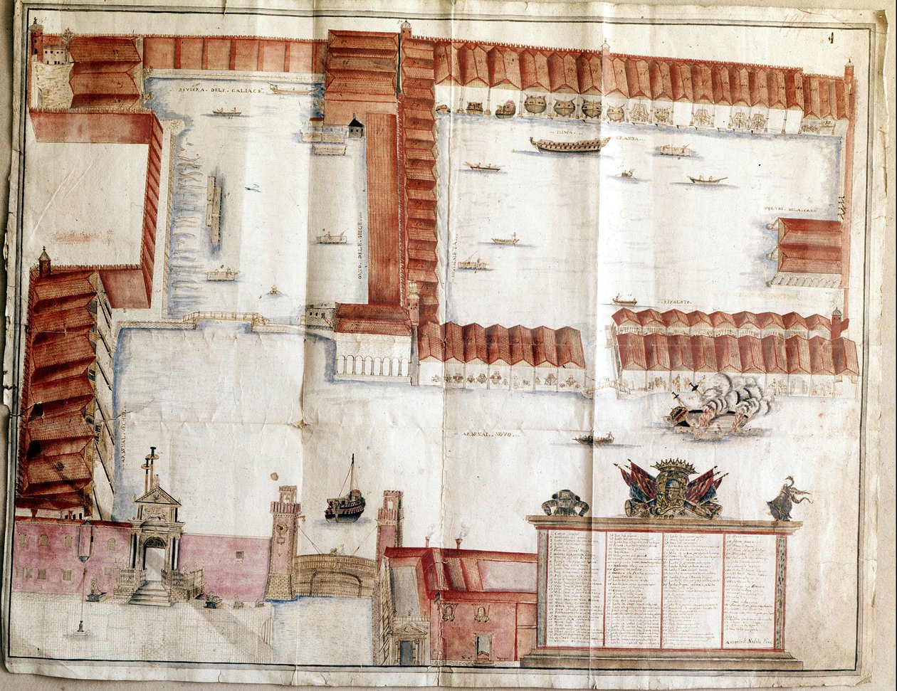 خريطة ترسانة البندقية عام 1580. بواسطة المدرسة الايطالية