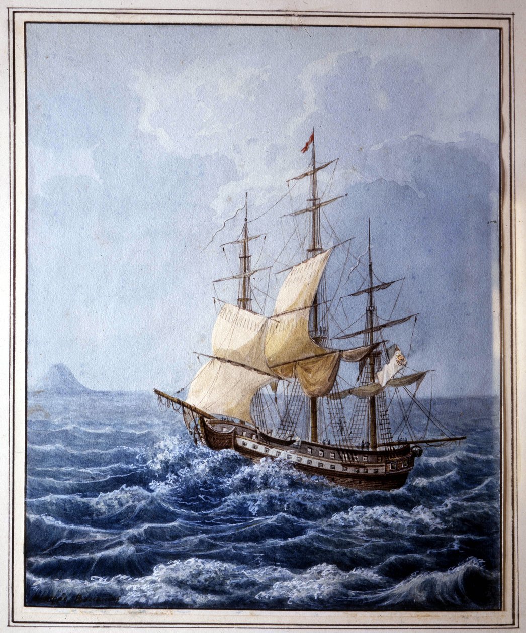 ماري لويز من بارما على متن مركب شراعي أخذها إلى نابولي في 10/07/1824 ، لوحة بقلم ب. بوكاتشيو. متحف جلاوكو لومباردي من بارما بواسطة المدرسة الايطالية
