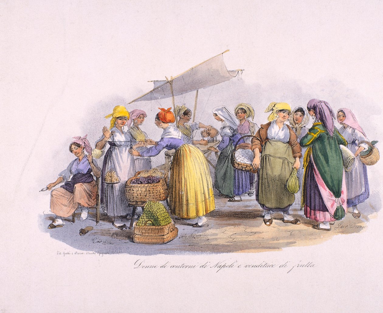Market scene in Naples, engraving, Italy بواسطة المدرسة الايطالية