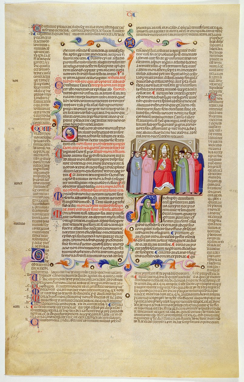 قطع Marlay IT.10: ورقة مصغرة من Gratians Decretum تظهر رئيس الأساقفة المتوج بين رجال الدين والعلمانيين بواسطة المدرسة الايطالية