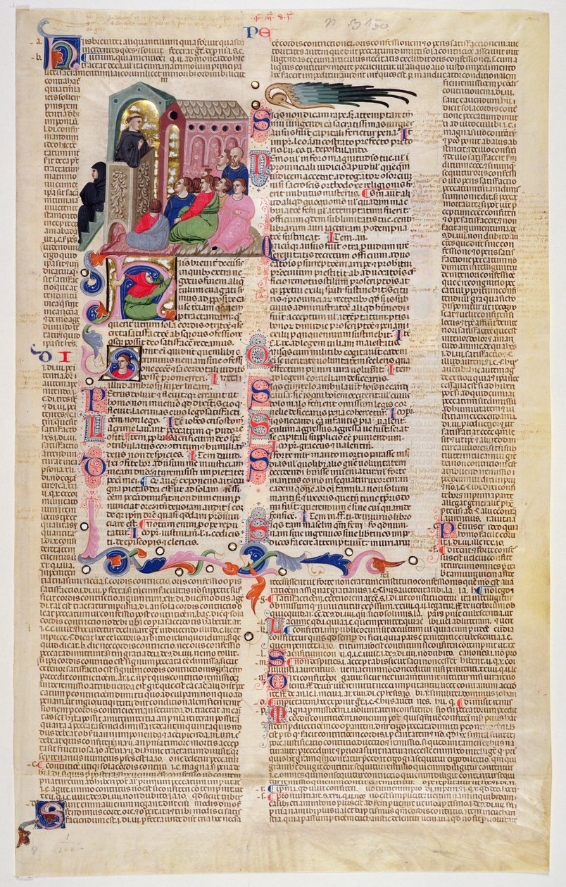 Marlay Cutting IT.11: ورقة مصغره من Gratians Decretum تظهر راهب يعظ لمجموعة من الرجال والنساء بواسطة المدرسة الايطالية