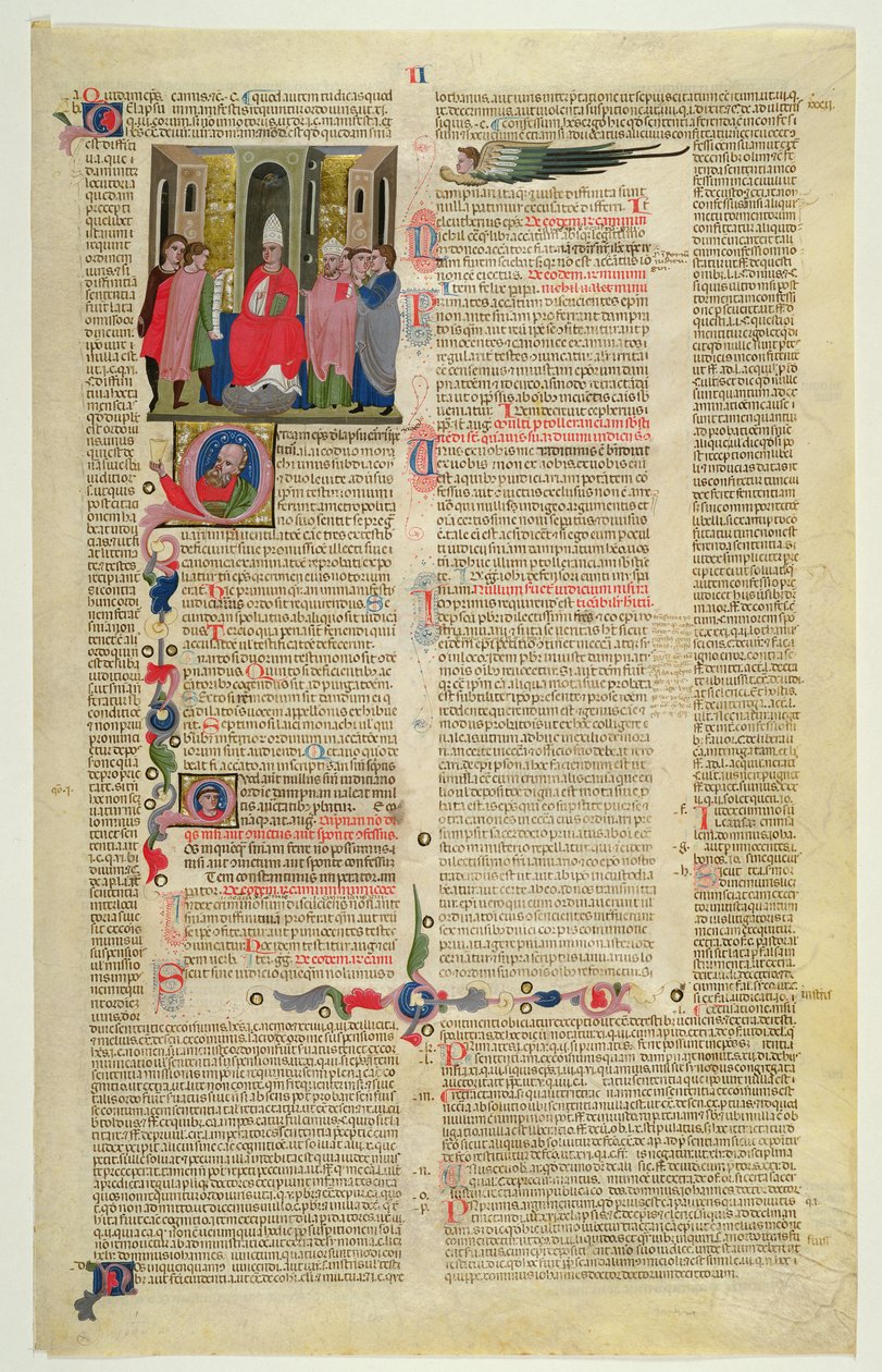 Marlay Cutting IT.3: ورقة مصغر من Gratians Decretum تظهر حالة الأسقف المتهم بارتكاب خطيئة جسدية بواسطة المدرسة الايطالية