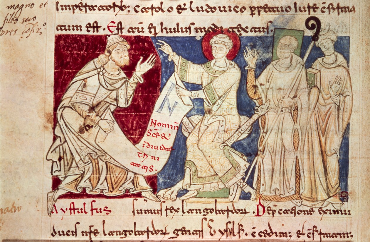 صورة مصغرة من Chronicon Vulturnense ، مجلد مخطوطات مضاءة من تأليف الراهب Iohannes ، كاليفورنيا 1130 ، إيطاليا بواسطة المدرسة الايطالية