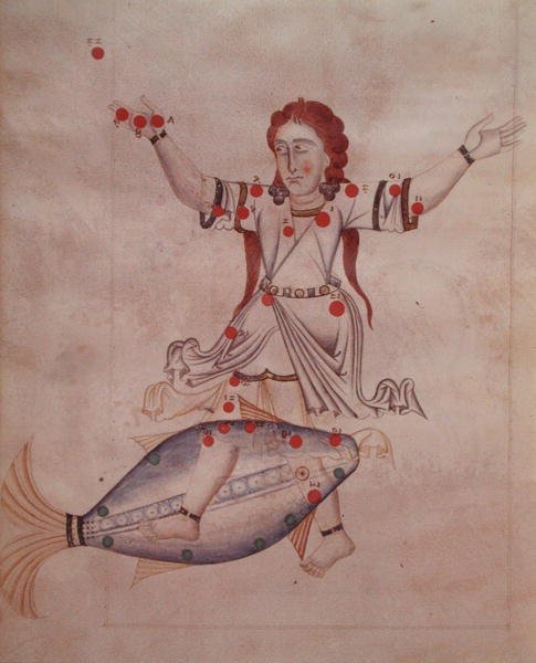 م 1036 كوكبة الحوت ، من كتاب النجوم الثابتة ، الترجمة اللاتينية للصوفي (903-986 م) (على ورق) بواسطة المدرسة الايطالية