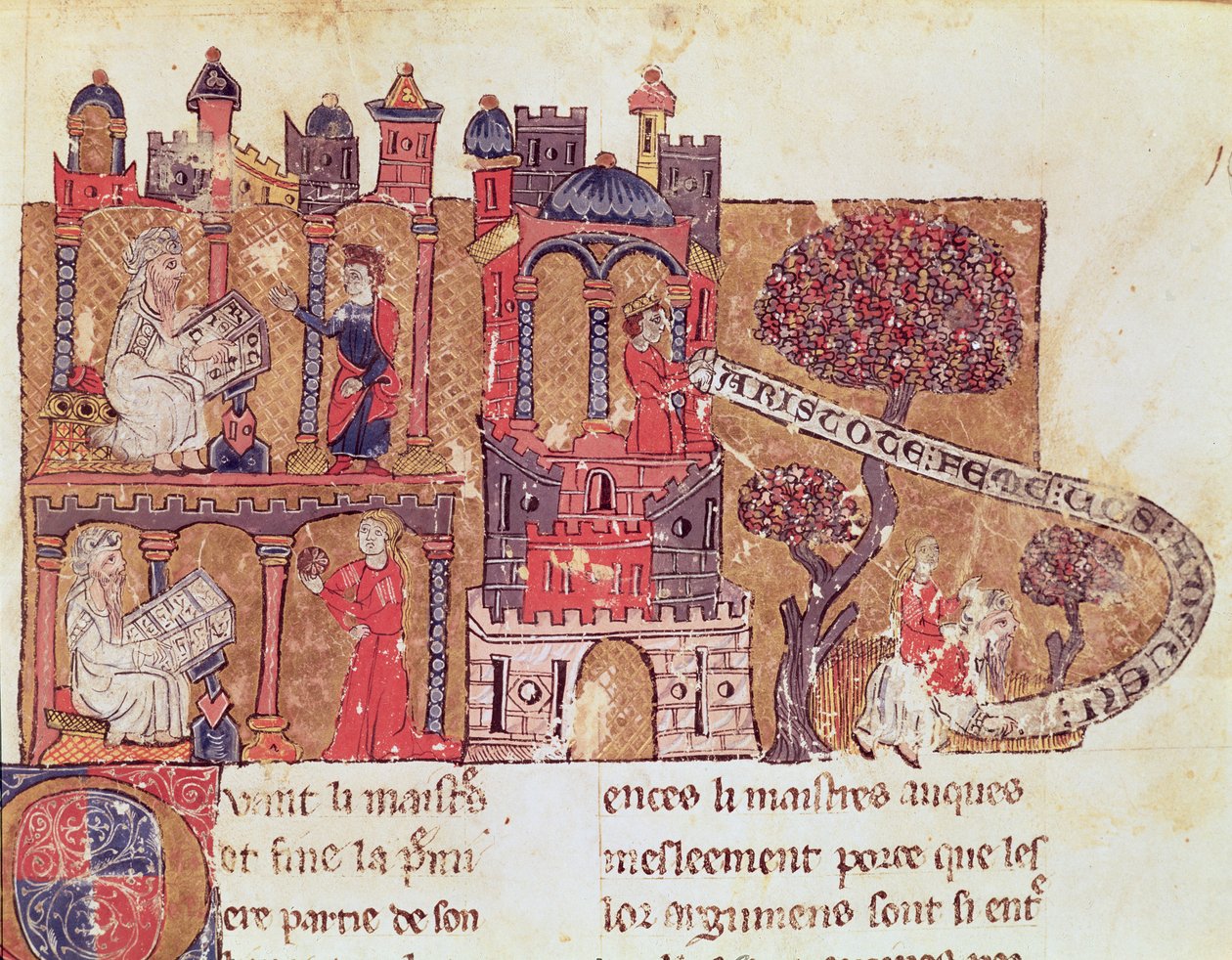 السيدة 269 Fol.108 أرسطو (384-322 قبل الميلاد) تعلم الإسكندر الأكبر (356-323 قبل الميلاد) في الأخلاق وفي ازدراء النساء ، من Le Livre du Tresor بواسطة Brunetto Latini (1220-94) بواسطة المدرسة الايطالية