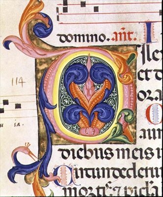 Ms 559 f.206v الحرف الأول التاريخي "O" ، من سفر المزامير لسانتا ماريا نوفيلا ، منارة بواسطة باولو سولديني (من 1342 إلى 86) 1379 (ورق) بواسطة المدرسة الايطالية