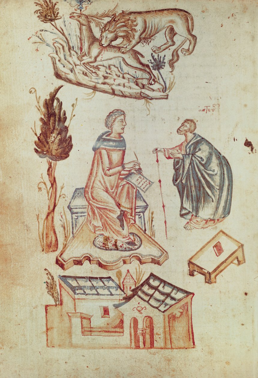 Ms Grec 36 f.187v استشارة طبية في الهواء الطلق في العصور القديمة ، من مجموعة من النصوص العلمية بواسطة المدرسة الايطالية