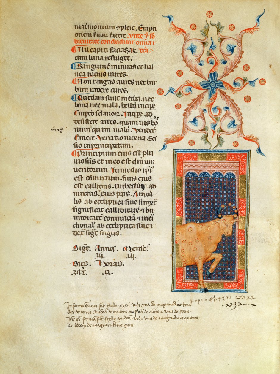 Ms Latin 7272 fol 113 صفحة التقويم المضيئة لشهر أبريل بواسطة المدرسة الايطالية
