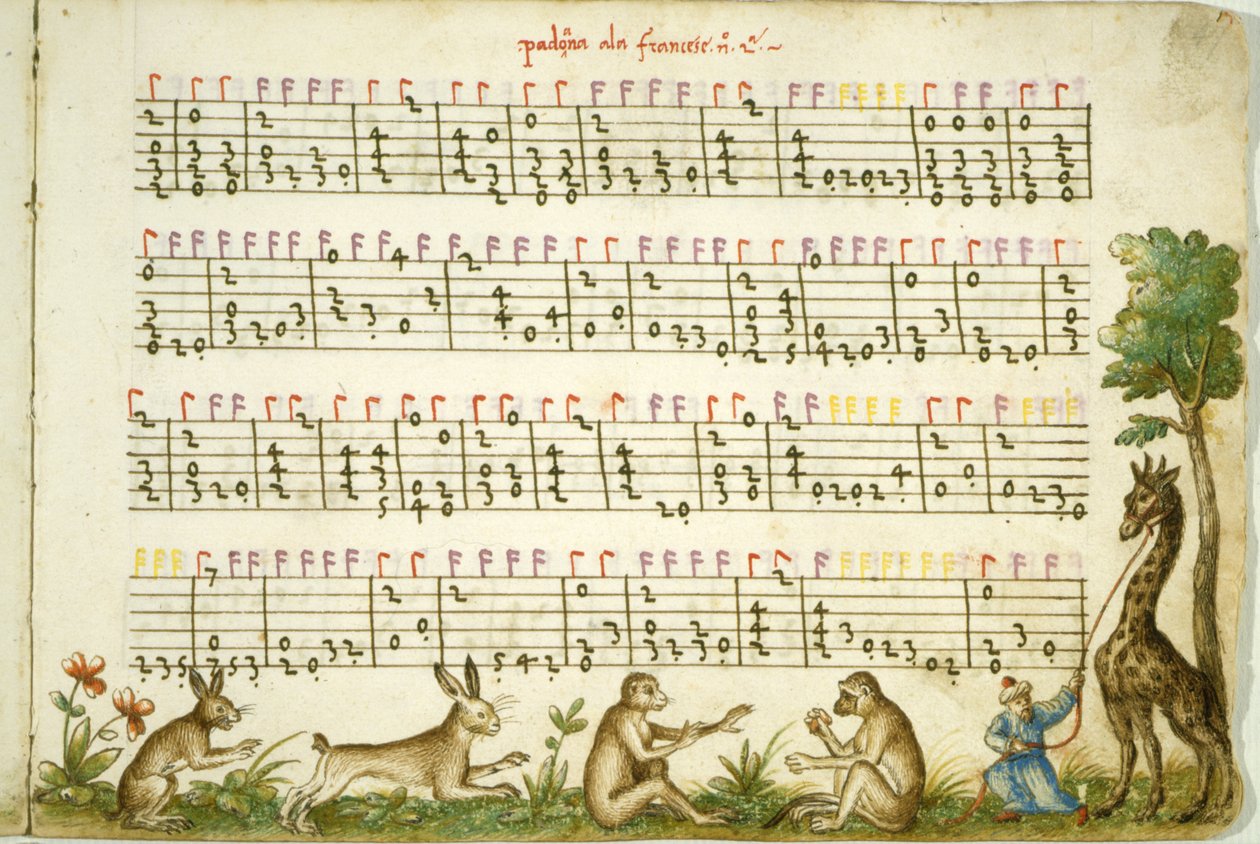 ورقة الموسيقى من الملحن بواسطة Meser Vincenzo Capirola ألحان Vincenco Capirola (1474-1548) بواسطة المدرسة الايطالية